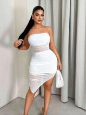 SHEIN White Strapless Asymmetric Mini Dress